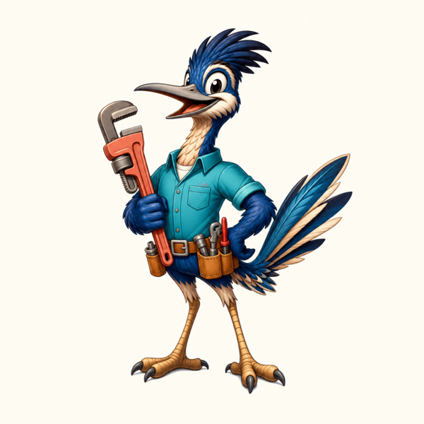 Sunny the roadrunner plumbing mascot